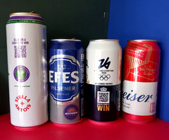 x4 EMPTY BEER CANS WIMBLEDON 26, EFES, CORONA OLYMPIC, BUDWEISER FOOTBALL CUP 26