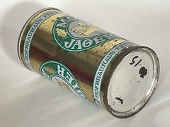 Moy Jagerbier empty beer can, straight steel, Germany