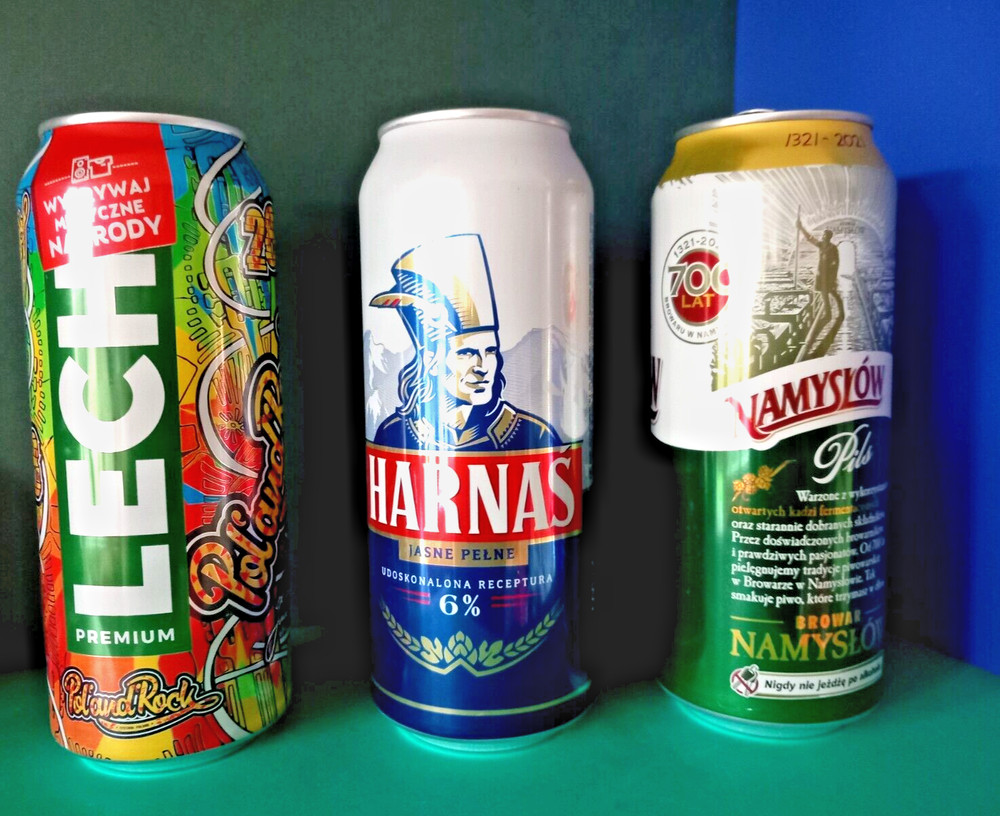 SET x 3 EMPTY 500ml POLISH BEER CANS LECH PREMIUM NAMYSLOW HARNAS POLSKA