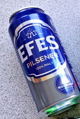 x4 EMPTY BEER CAN CARLING #5 FOOTBALL CUP, MYTHOS PREMIUM, EFES PILSNER, ZUBR