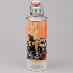1990 BIKER Beer Can Motorcycle Lingerie PINUP GIRL 16 oz Half Liter Metal Bottle