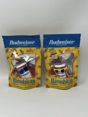 Budweiser Haroshican key chains, Japanese, New In Pack, Yellow, Blue Glasses