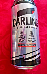 x4 EMPTY BEER CAN CARLING #5 FOOTBALL CUP, MYTHOS PREMIUM, EFES PILSNER, ZUBR