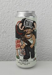 Empty 2020 Angry Moose Pils Beer can; 500 ml/16.9 fl oz – Croatia – TOP opened
