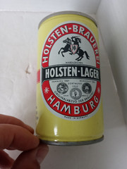 HOLSTEN LAGER Beer Can 11 oz. Steel Pull Tab HAMBURG Germany AGENT STAMP