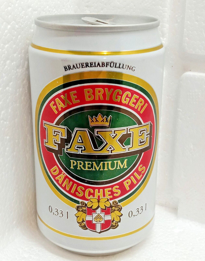 FAXE Premium Empty Beer Can 330ml Denmark 1995 Top Open Collectible