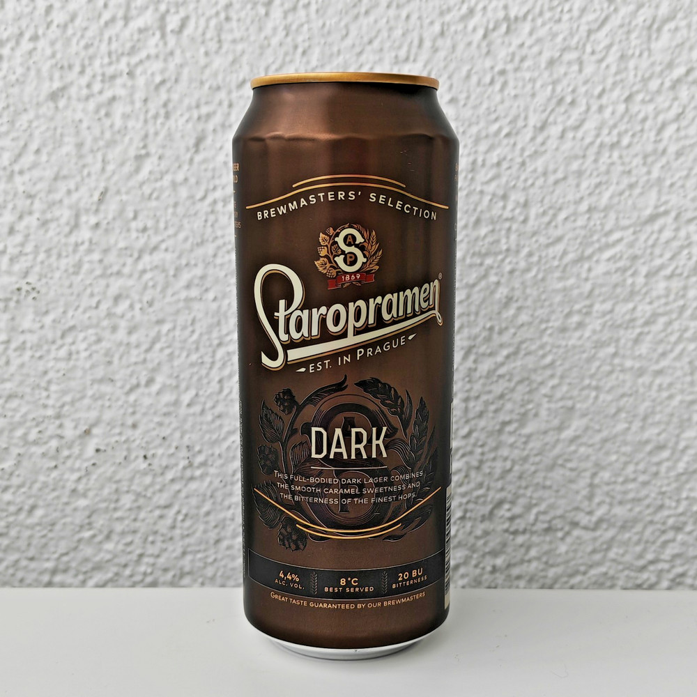 Empty 2021 Staropramen Dark Beer can; 500 ml/16.9 fl oz; TOP – Croatian Edition