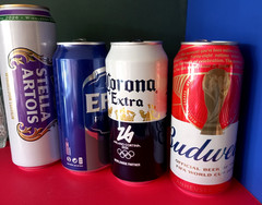 x4 EMPTY BEER CANS WIMBLEDON 26, EFES, CORONA OLYMPIC, BUDWEISER FOOTBALL CUP 26