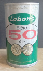 Vtg. LABATT BIERE 50 ALE 12 OZ PULL TAB EMPTY BEER CAN & KEYCHAIN BOTTLE OPENER