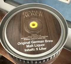 Dinkel Acker Barrel Can/1.32 Gallon Vintage Collectable/empty/fun man cave decor