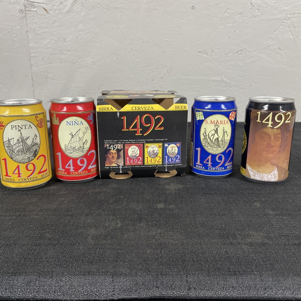 1492 Set of 4 Beer Cans Christopher Columbus Birra Cerveza Italy 1993 Empty