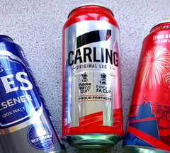 4 EMPTY BEER CAN CARLING 10 FOOTBALL CUP, ESTRELLA DAMM, EFES PILSNER, HEINEKEN