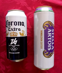 x4 EMPTY BEER CANS WIMBLEDON 26, EFES, CORONA OLYMPIC, BUDWEISER FOOTBALL CUP 26