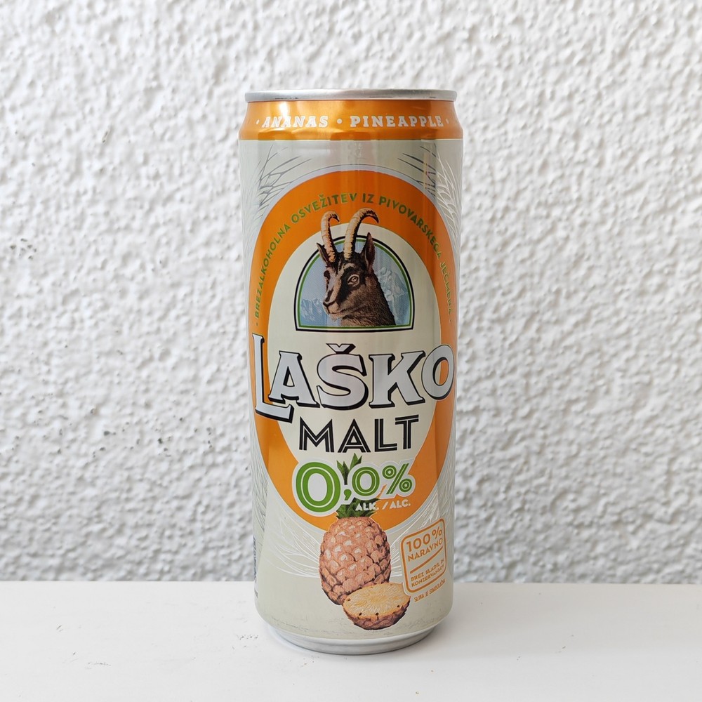 Empty 2025 Laško Pineapple Malt 0.0% Beer can; 330 ml/11.2 fl oz (Slovenia)
