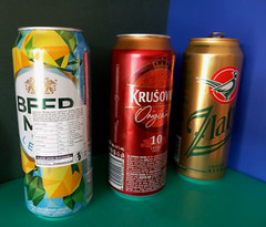 x 3 EMPTY 500ml BEER CANS CZECH KRUSOVICE, UKRAINE LEMON & SLOVAKIA ZLATY BAZANT