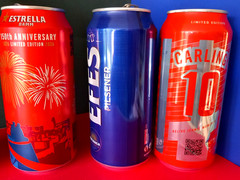 4 EMPTY BEER CAN CARLING 10 FOOTBALL CUP, ESTRELLA DAMM, EFES PILSNER, HEINEKEN