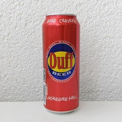Empty Duff Beer can; 500 ml/16.9 fl oz; BOTTOM opened (Germany)