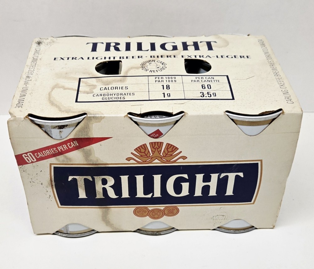 TRILIGHT Extra Light Beer Cans 6 Pack w/ Cardboard Carrier Carling O’Keefe VG