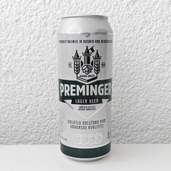 Empty 2019 Preminger Lager Beer can; 500 ml/16.9 fl oz; TOP opened (Bosnia)