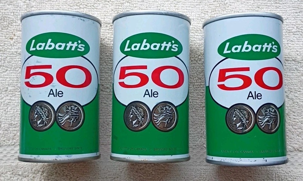 3 LABATT’S 50 ALE EMPTY BEER CANS STRAIGHT STEEL VINTAGE CANADA
