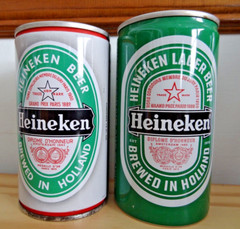 Heineken Beer pull tab Beer Cans (2) steel and aluminum (Brewed in Holland)