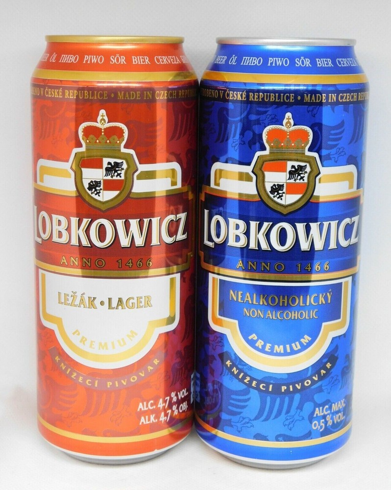 Empty Beer Cans LOBKOWICZ 500 ml. Czechia 2021 Bottom Open! – 2 pcs.