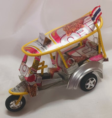 Handmade Thailand Tuk Tuk Taxi Model • Recycled Leo Beer Can Metal Art Souvenir
