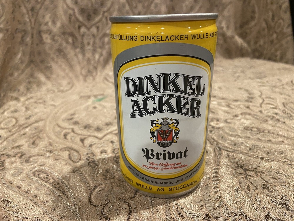 Dinkel Acker Privat Stuttgart West Germany Beer Can – bottom opened