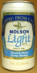 MOLSON LIGHT BEER, IMPORTED 12oz, 355ml CAN w’ GOOSE Montreal CANADA 3city, gd.1