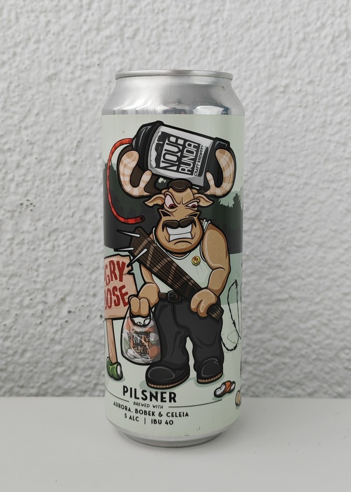 Empty 2020 Angry Moose Pilsner Beer can; 500 ml/16.9 fl oz – Croatia – BOTTOM