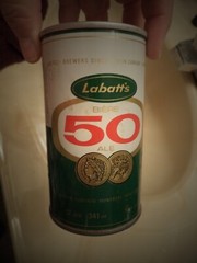 LABATT’S 50 BIERE ALE 12 OZ STRAIGHT EDGE STEEL BEER CAN CANADA, PUNCH CIRCLES
