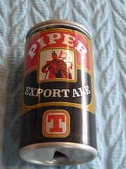 Red/Black/Whte PIPER EXPORT BEER CAN Pull Tab BOTTOM OPEN 11.66 oz empty ALUM