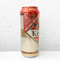 Empty 2012 Kelt Lager Beer can; 500 ml/16.9 fl oz – Slovakia – TOP opened