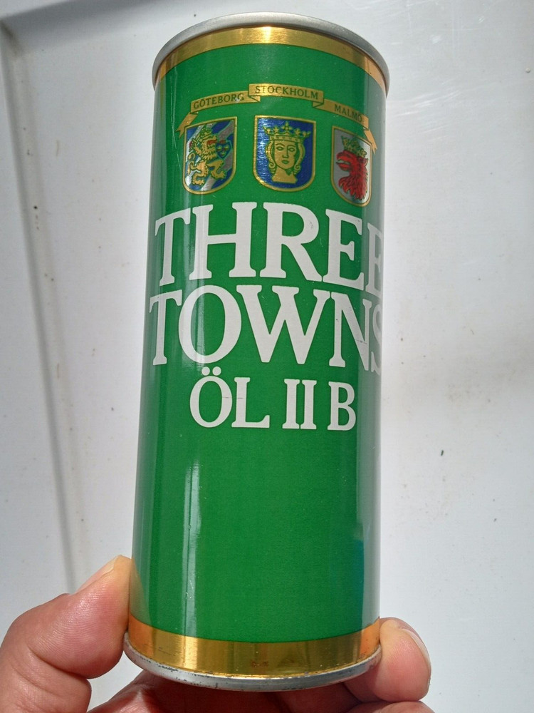 THREE TOWNS OL II B Beer Can 16 oz Steel Pull Tab SWEDEN 1980’s