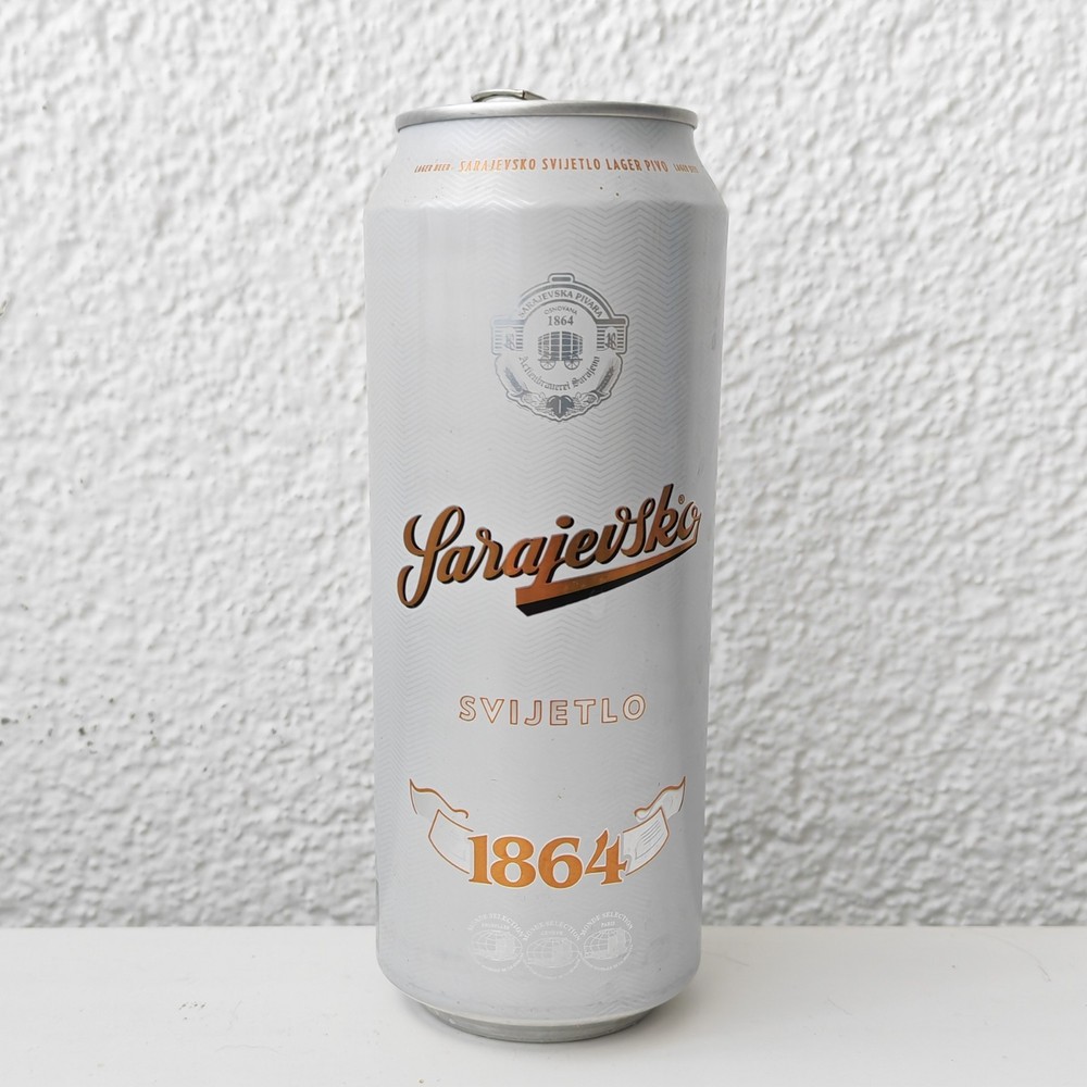 Empty 2023 “Sarajevsko 1864” Lager Beer can; 500 ml/16.9 fl oz; TOP (Bosnia)