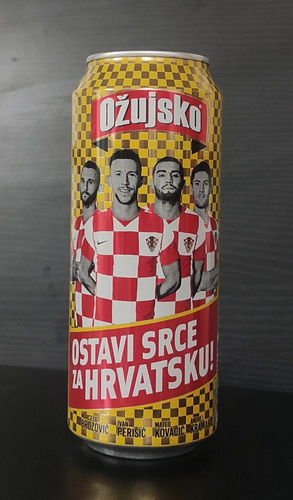 Empty Ožujsko Beer can – FIFA World Cup Qatar 2022 Ed – BOTTOM opened (Croatia)