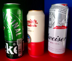 x 3 EMPTY BEER CANS 500/568ml BUDWEISER BELGIUM, BUDVAR CZECH, HEINEKEN DENMARK