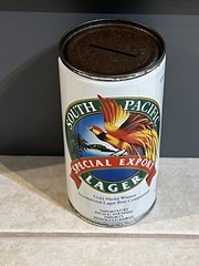 Vintage South Pacific Export Lager 375ML Collectable Steel Beer Can Money Box