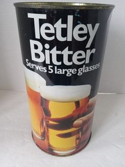 TETLEY BITTER Flat Top Beer Can 5 Pint Steel Allied Breweries Birmingham UK 1970