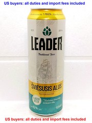 Empty Beer Can LEADER Lager Beer 568ml Lithuania 2025 Bottom Open Collectible