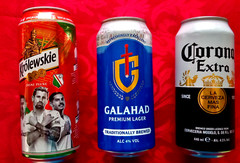 x 3 EMPTY 440/500ml BEER CANS CORONA, KROLEWSKIE LEGIA FOOTBALL CLUB & GALAHAD