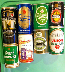 8x 🔥VINTAGE STEEL BEER CANS🔥 Union Ringnes Tuborg Carlsberg Edelweiss Burton