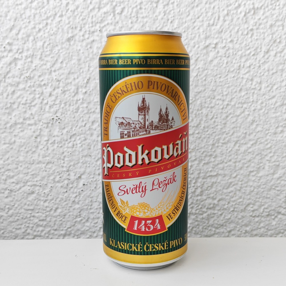 Empty 2025 Podkováň Lager Beer can; 500 ml/16.9 fl oz; BOTTOM (Czech Republic)