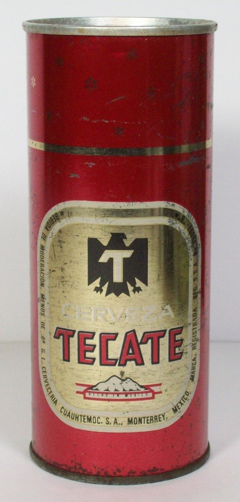 Cerveza Tecate 16 Oz Top Opened Straight Steel Beer Can Half Quart Pull Tab