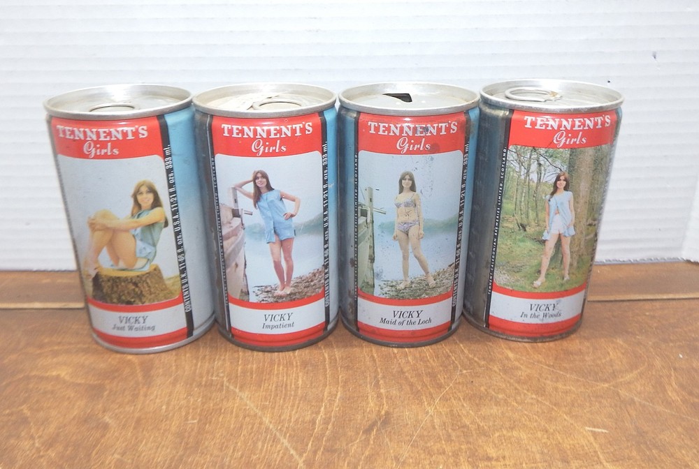 Tennent’s Lager Beer Can Set of 4 VICKY Limited Scotland Girls Steel Pull Tab