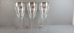 3 Kostritzer Schwarzbeir Beer Glass .3 Liter 9″T Pedestal Das Original Gold Rim