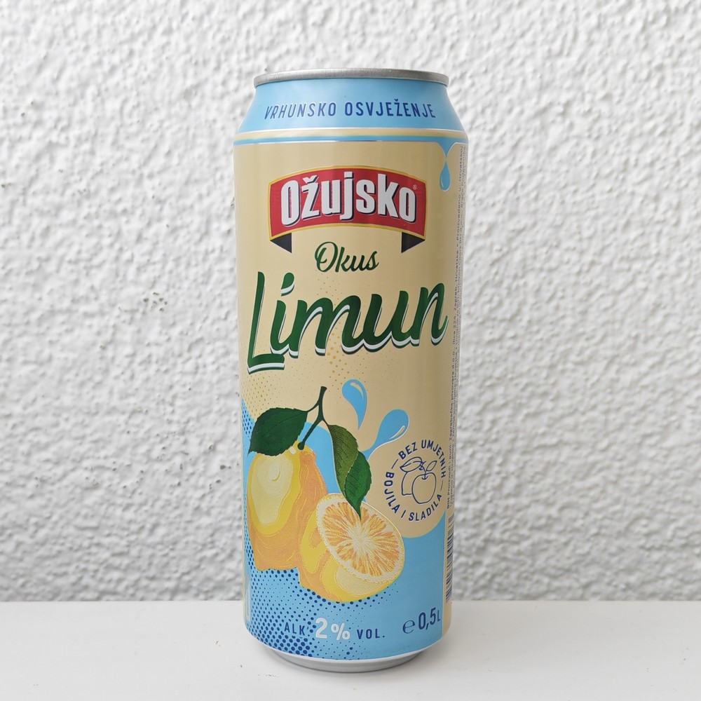 Empty 2025 Ožujsko Lemon Radler Beer can; 500 ml/16.9 fl oz (Croatia)