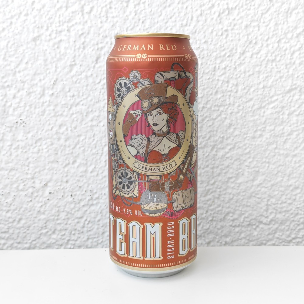 Empty Steam Brew German Red Beer can; 500 ml/16.9 fl oz; BOTTOM (Germany)