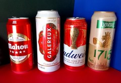 x4 EMPTY BEER CANS BUDWEISER FOOTBALL CUP 2026, MAHOU, LVIVSKE UKRAINE, GALEREUX