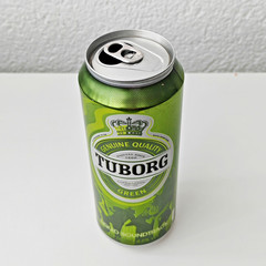 Empty 2012 Edition Tuborg Green Beer can; 500 ml/16.9 fl oz; TOP opened (Serbia)